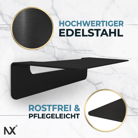 NX® Badablage ohne Bohren aus Edelstahl - Schwarz 24cm