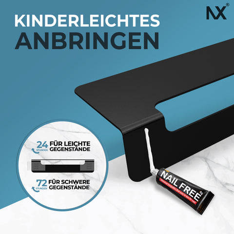 NX® Badablage ohne Bohren aus Edelstahl - Schwarz 24cm