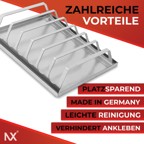 NX® Rippchenhalter aus Edelstahl inkl. Servierplatte – für 6 Rippchen – 25 x 20 cm